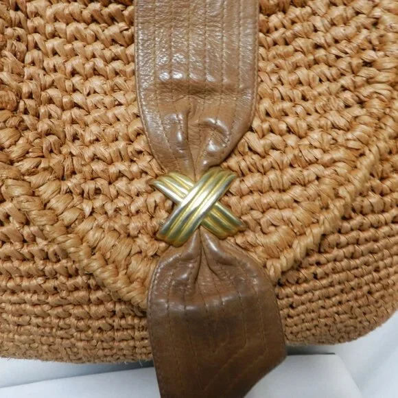 Bally Vintage Straw & Leather shoulder handbag purse made in Italy brown medium - Picture 6 of 16